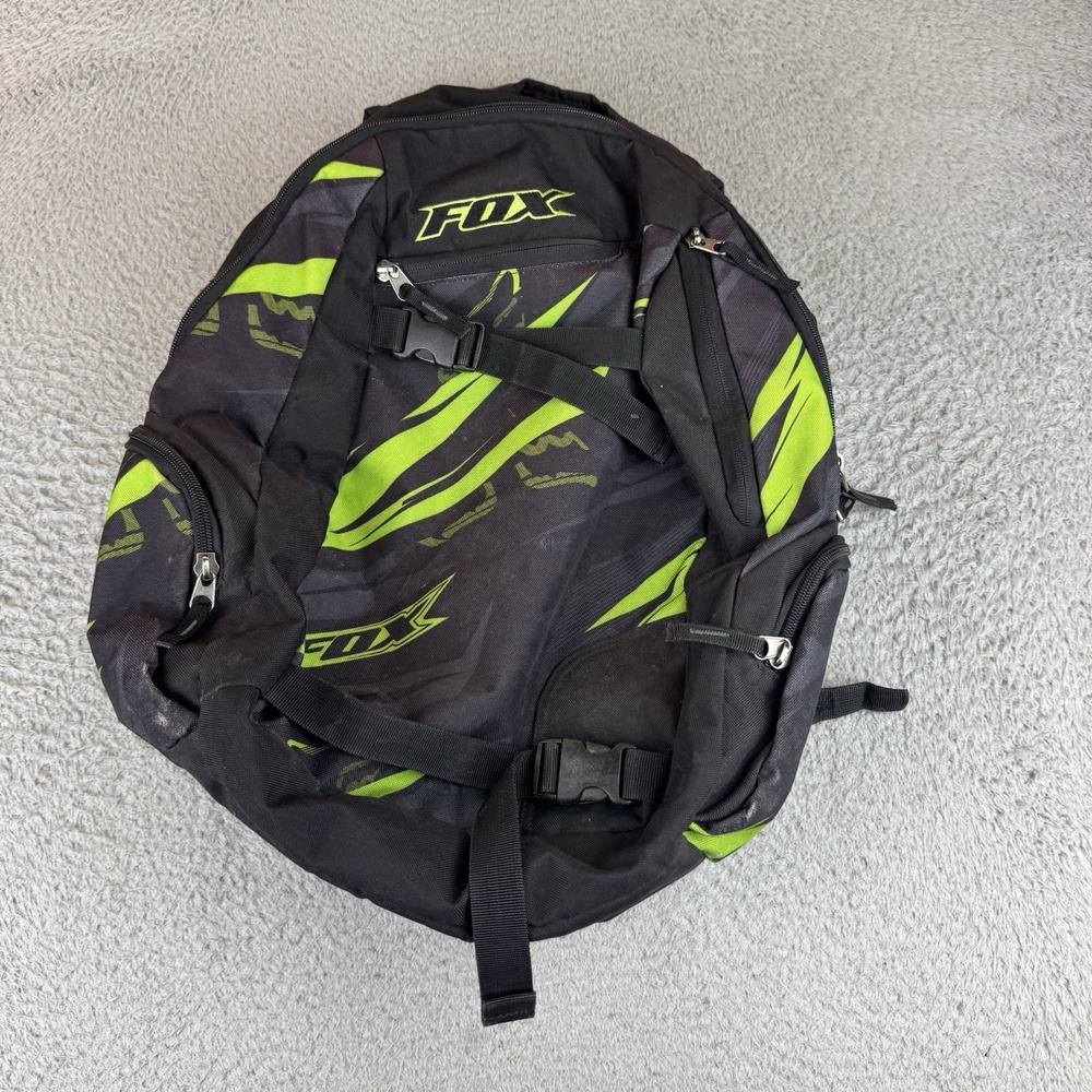 Fox Black Green Backpack Soft Case Adjustable Straps Mens Graphic Bag Read!